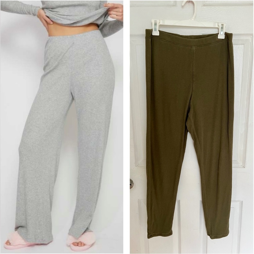 Skin Pima Cotton Green Ribbed Double Layer Leggings Pants Sz 10 Loungewear